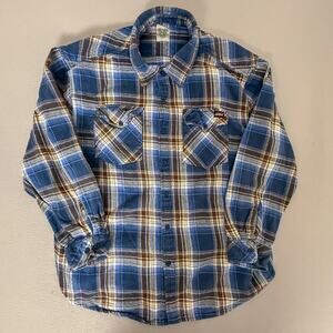 Genuine Dickies Flannel Plaid Button Up Shirt Mens 2XL Blue Brown 100% Cotton